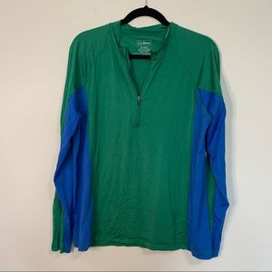 LL Bean Men Green Blue Contrast Nylon Long Sleeve Zip Shirt Medium